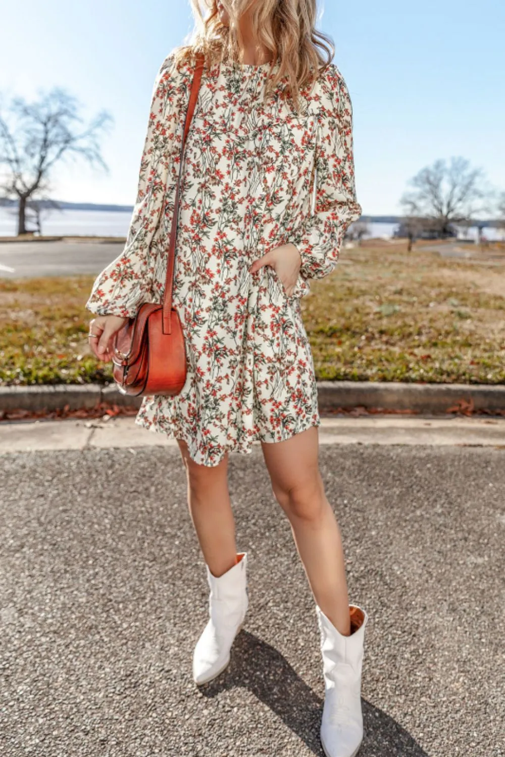 Floral Round Neck Long Sleeve Dress sold by Charming Charlie product image thumbnail 5