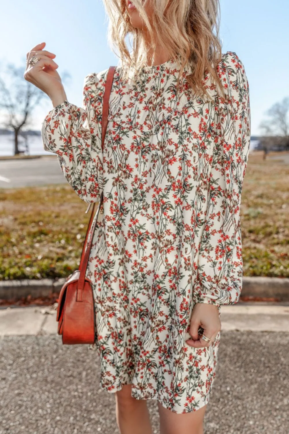 Floral Round Neck Long Sleeve Dress sold by Charming Charlie product image thumbnail 4