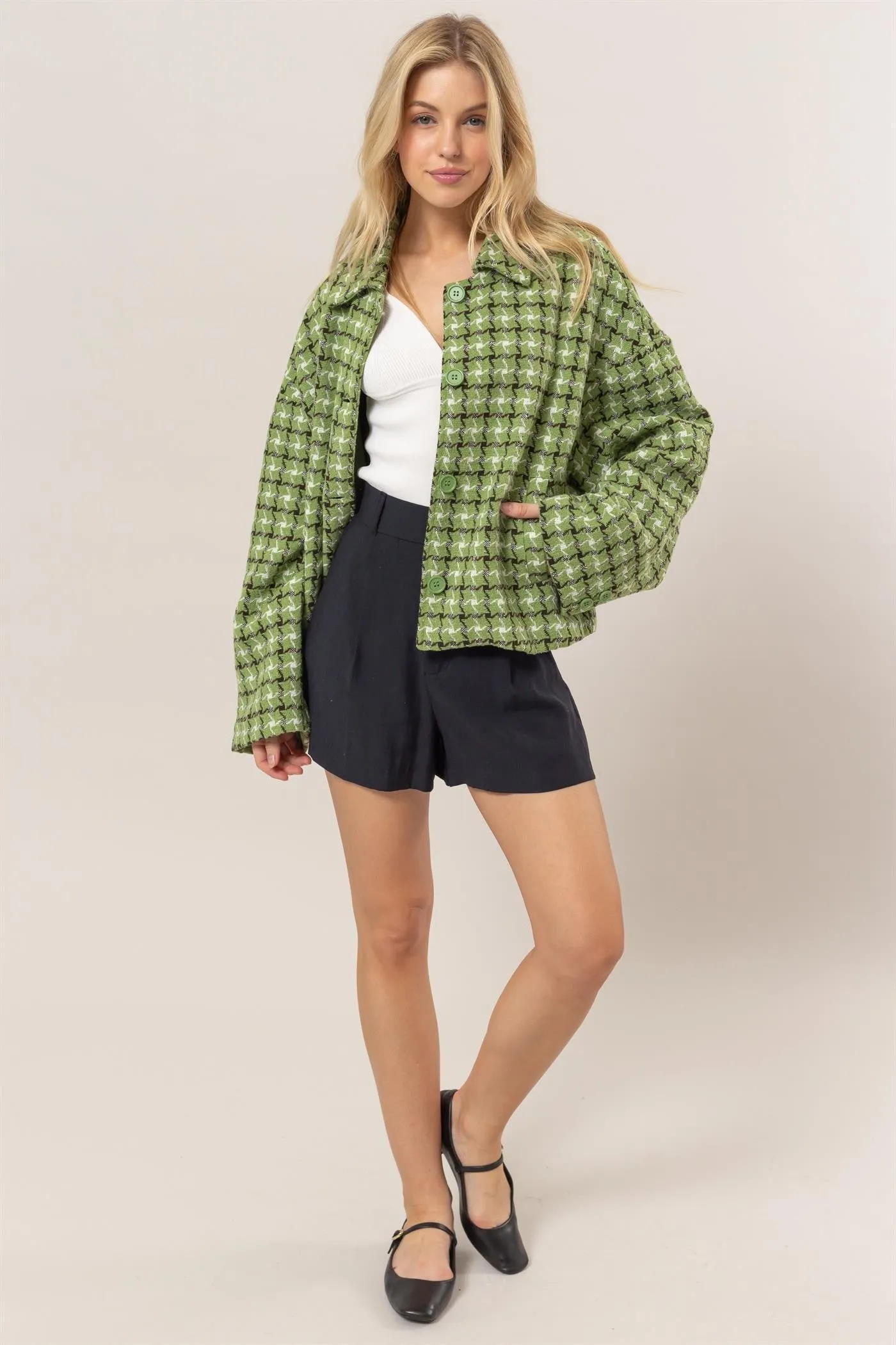 HYFVE Tweed Plaid Button Up Collared Neck Jacket sold by Charming Charlie product image thumbnail 4