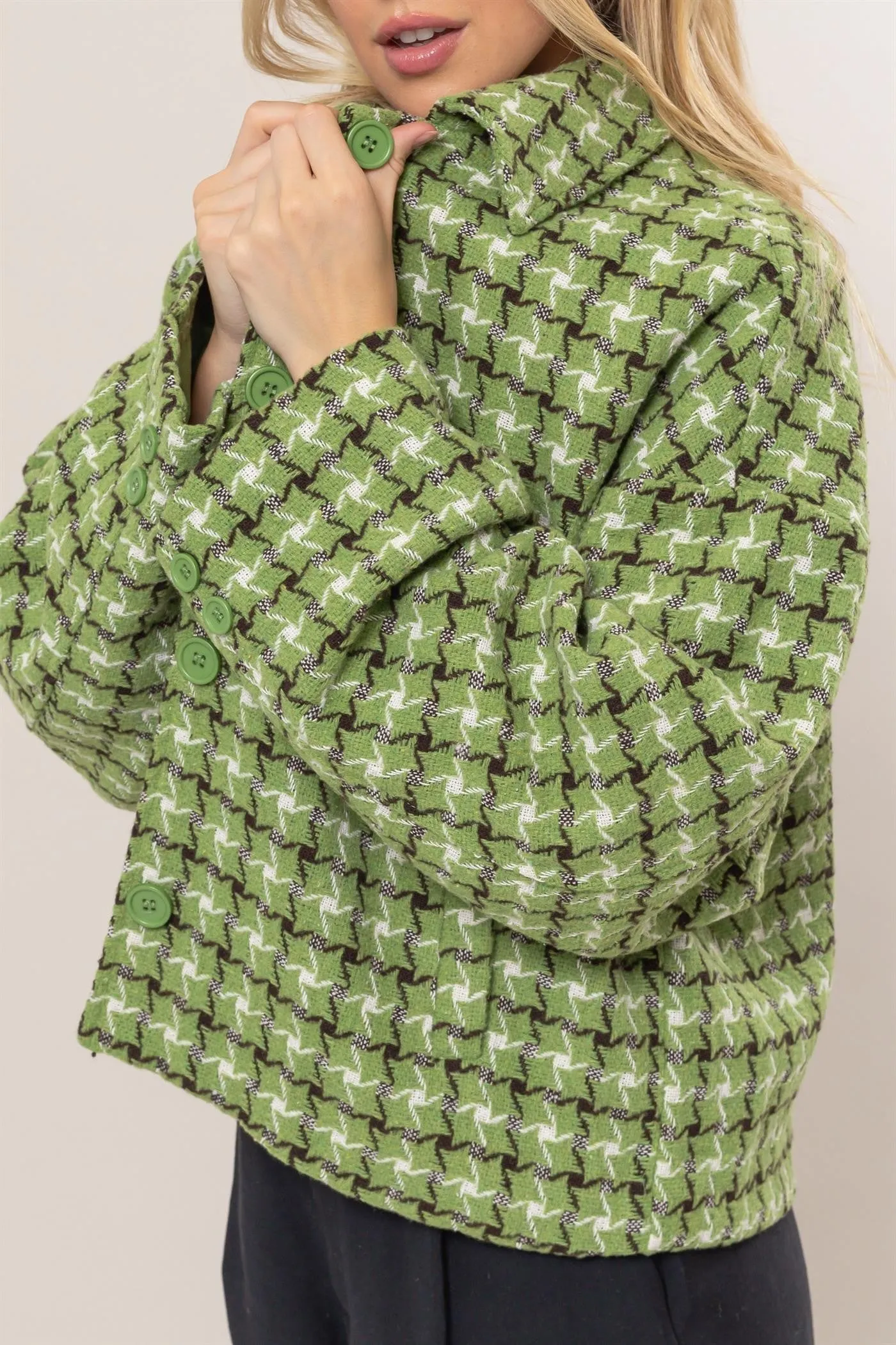 HYFVE Tweed Plaid Button Up Collared Neck Jacket sold by Charming Charlie product image thumbnail 5