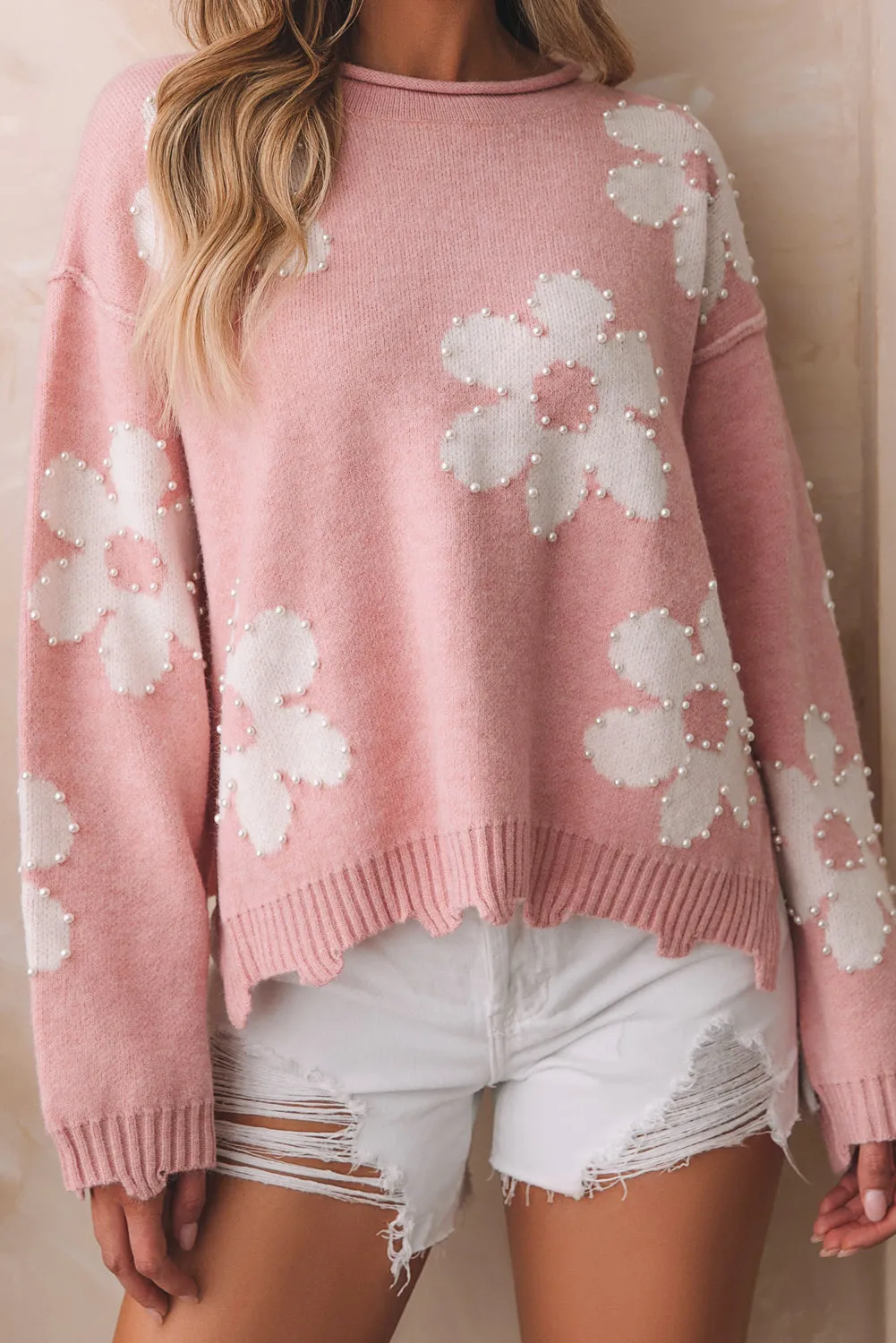 Pearl Trim Flower Round Neck Sweater sold by Charming Charlie product image thumbnail 2
