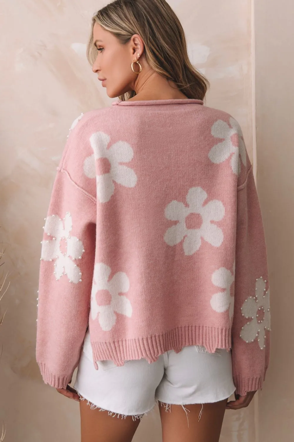 Pearl Trim Flower Round Neck Sweater sold by Charming Charlie product image thumbnail 4