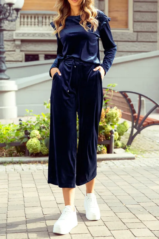 Frill Round Neck Long Sleeve Top and Pants Set sold by Charming Charlie
