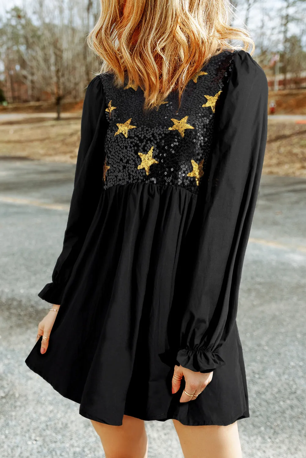 Sequin Star Round Neck Flounce Sleeve Mini Dress sold by Charming Charlie product image thumbnail 2