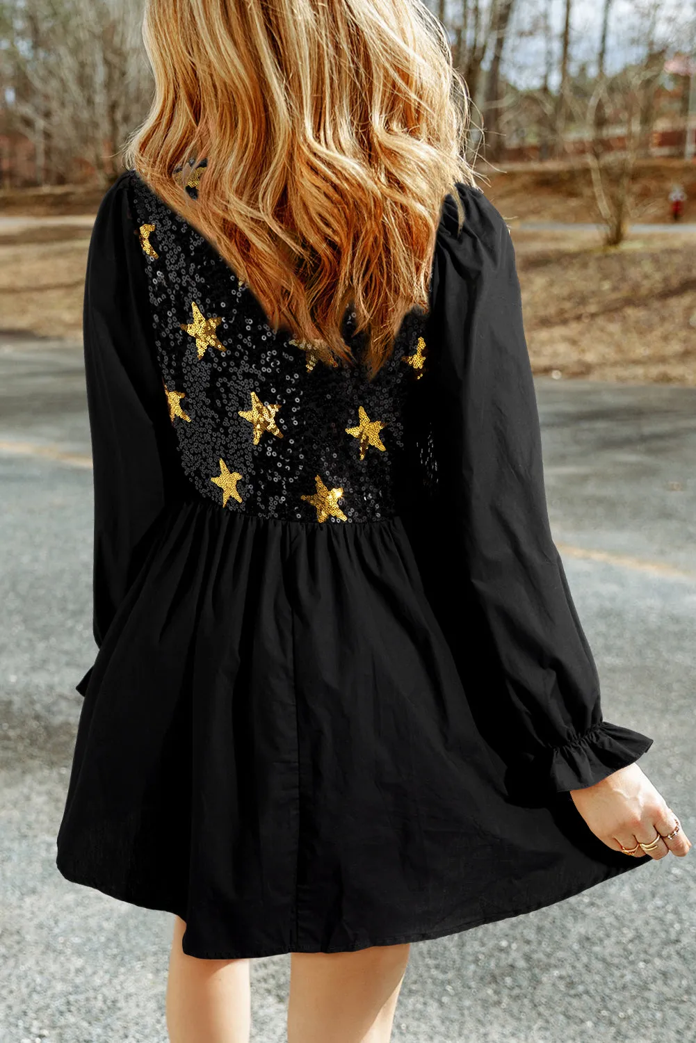 Sequin Star Round Neck Flounce Sleeve Mini Dress sold by Charming Charlie product image thumbnail 3