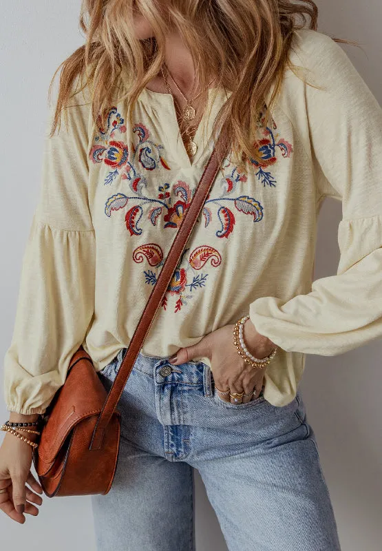 Embroidered Notched Long Sleeve Blouse sold by Charming Charlie product image thumbnail 5