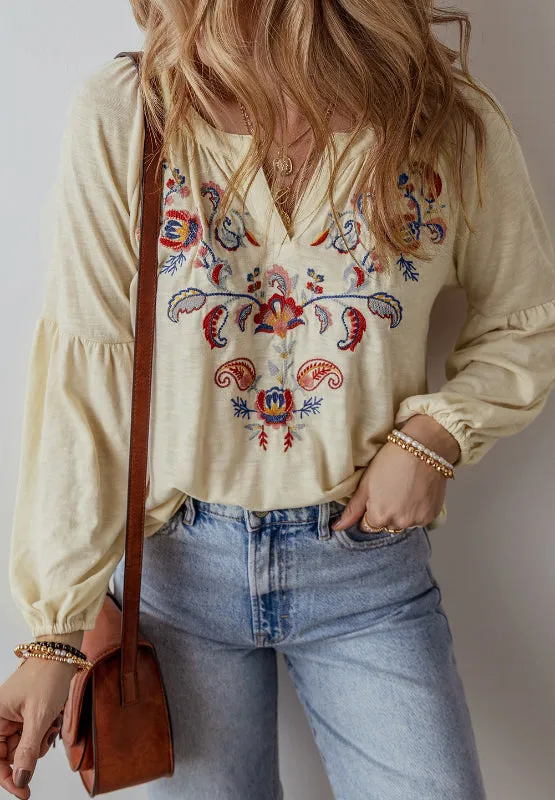 Embroidered Notched Long Sleeve Blouse sold by Charming Charlie product image thumbnail 4