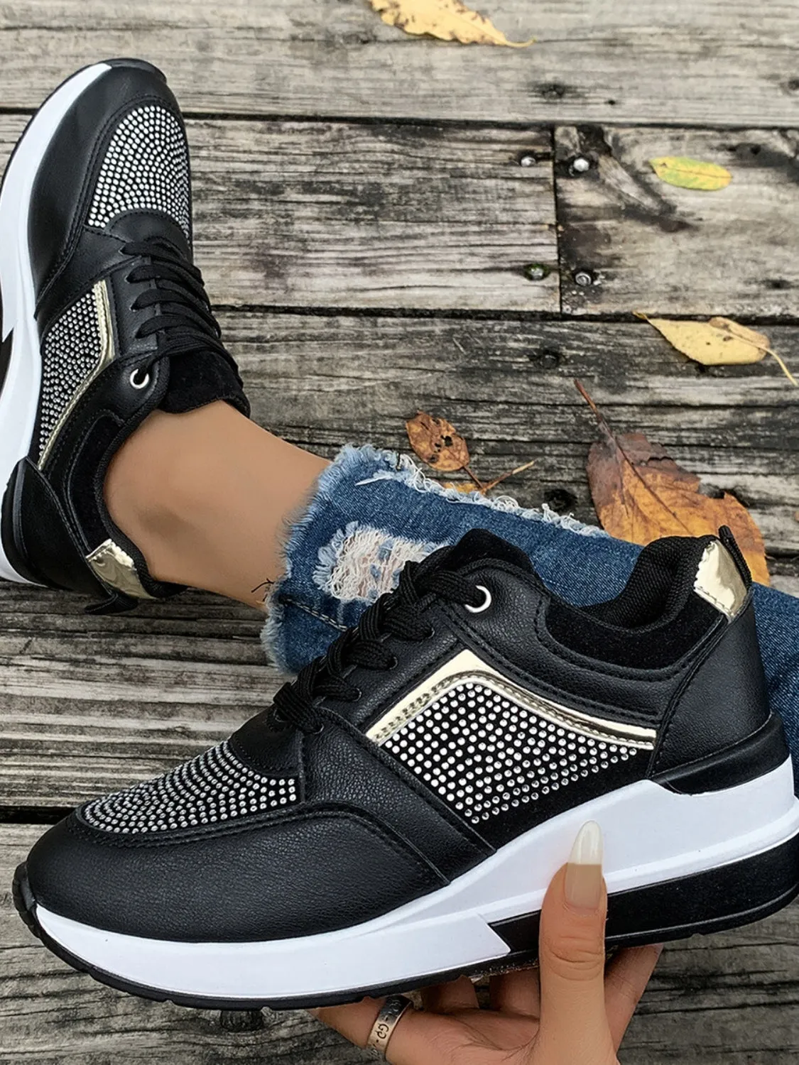 Lace-Up Rhinestone Wedge Sneakers sold by Charming Charlie product image thumbnail 3