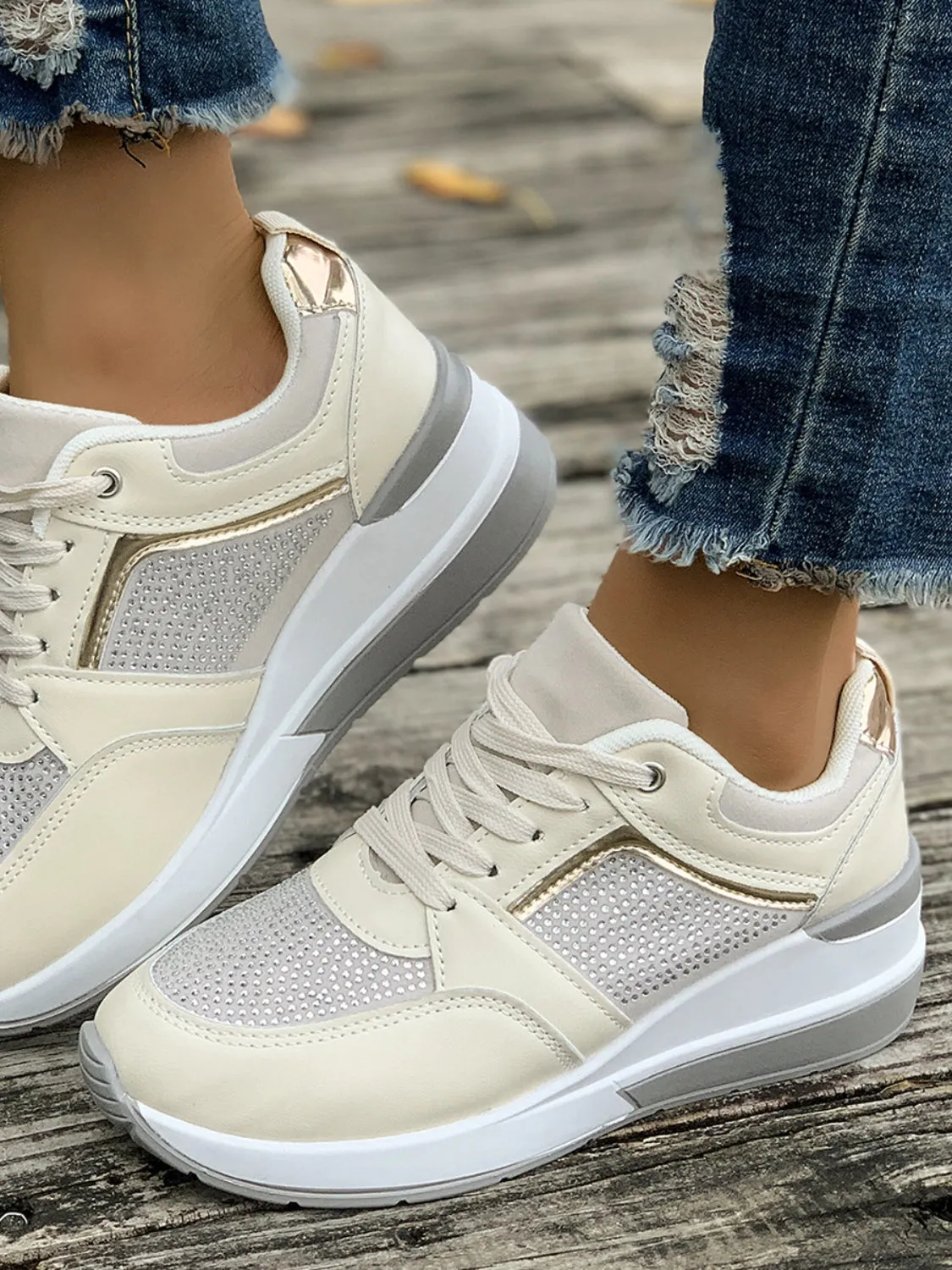 Lace-Up Rhinestone Wedge Sneakers sold by Charming Charlie product image thumbnail 5