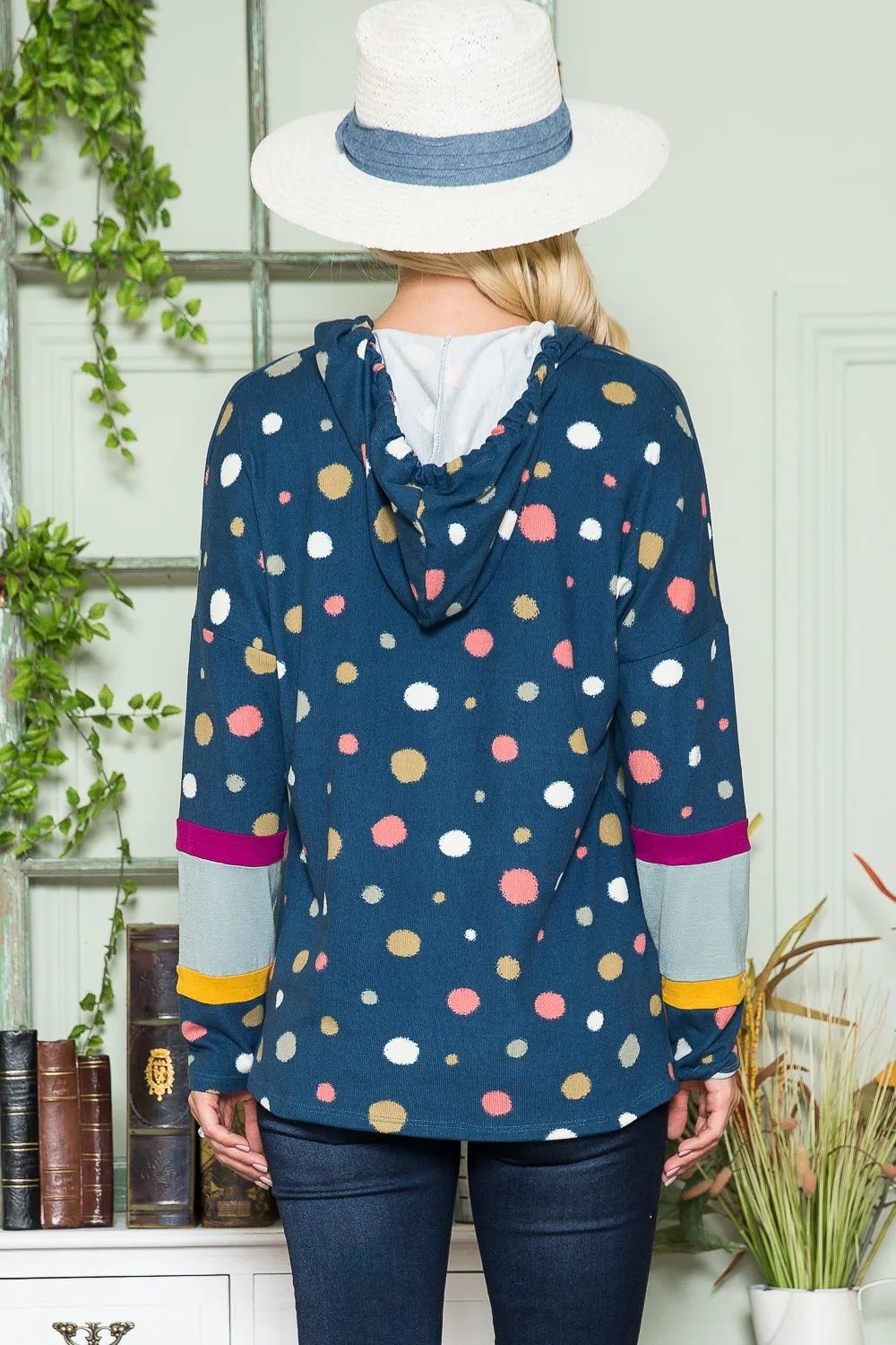 Celeste Full Size Polka Dot Drawstring Hoodie sold by Charming Charlie product image thumbnail 2