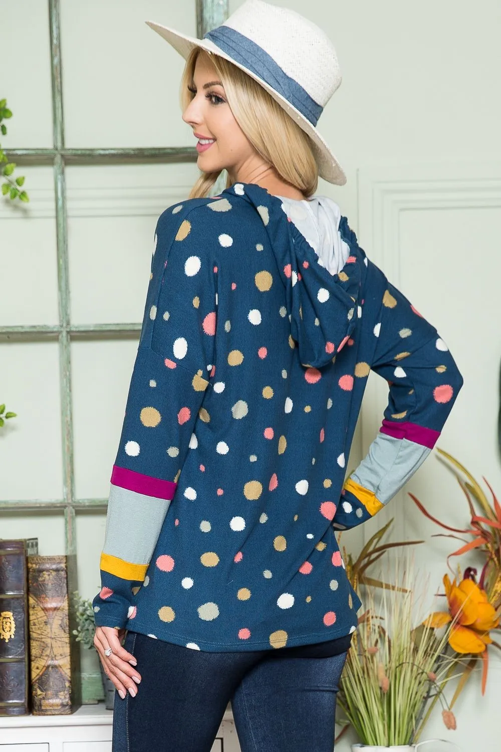Celeste Full Size Polka Dot Drawstring Hoodie sold by Charming Charlie product image thumbnail 3