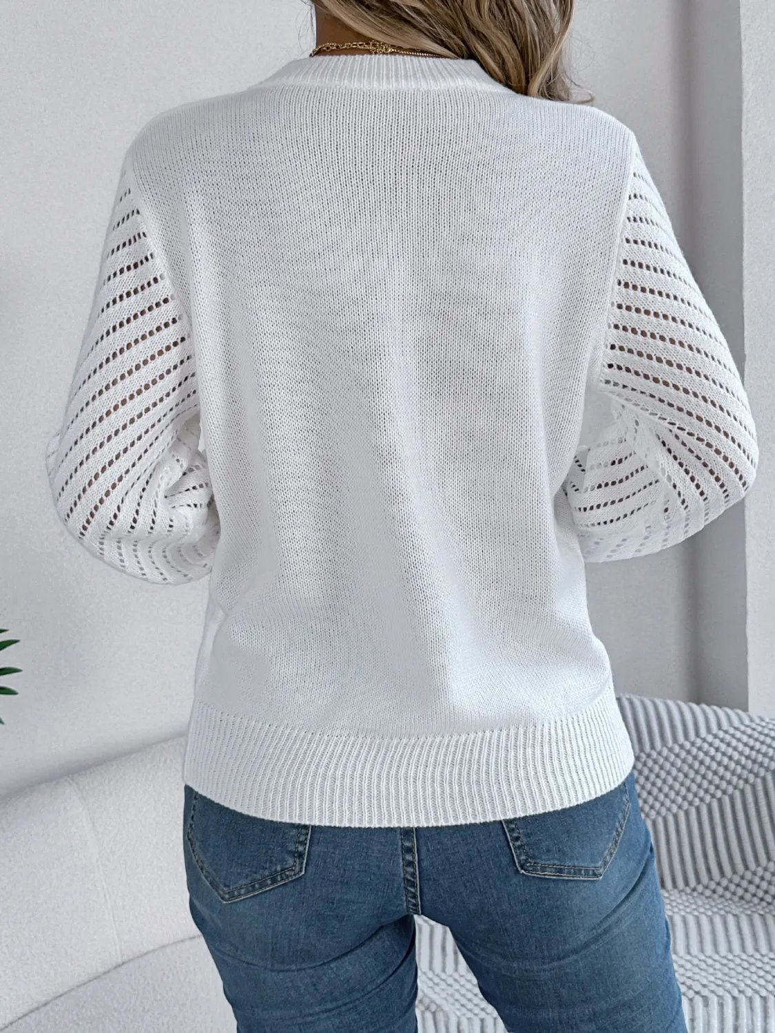 Openwork Round Neck Long Sleeve Knit Top sold by Charming Charlie product image thumbnail 3