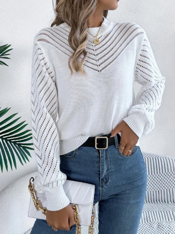 Openwork Round Neck Long Sleeve Knit Top sold by Charming Charlie