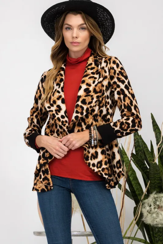 Celeste Full Size Leopard Open Front Long Sleeve Blazer sold by Charming Charlie