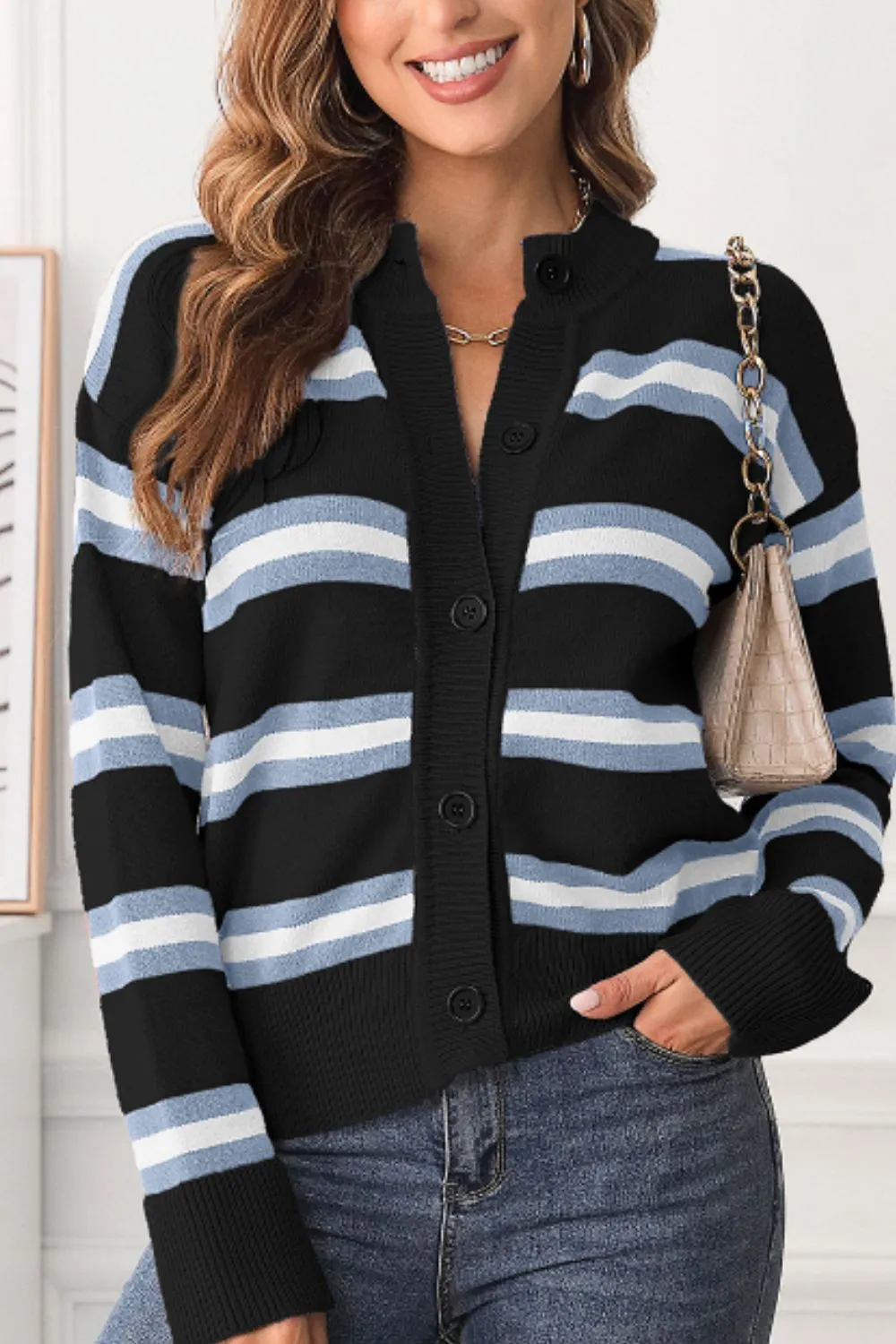 Striped Button Down Long Sleeve Cardigan sold by Charming Charlie product image thumbnail 3