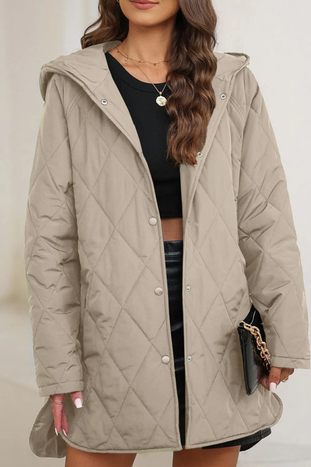 Snap Down Long Sleeve Quilted Winter Coat sold by Charming Charlie product image thumbnail 3