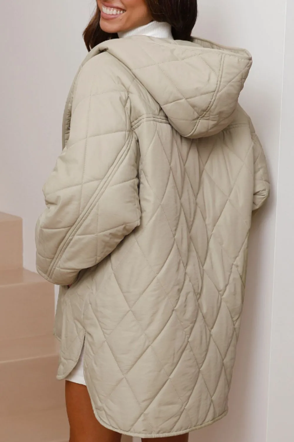 Snap Down Long Sleeve Quilted Winter Coat sold by Charming Charlie product image thumbnail 2