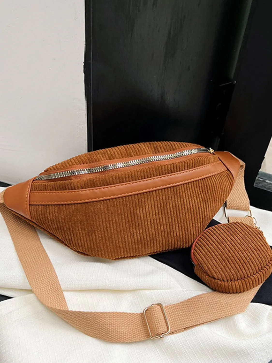 Corduroy Adjustable Strap Crossbody Bag with Pouch sold by Charming Charlie product image thumbnail 5