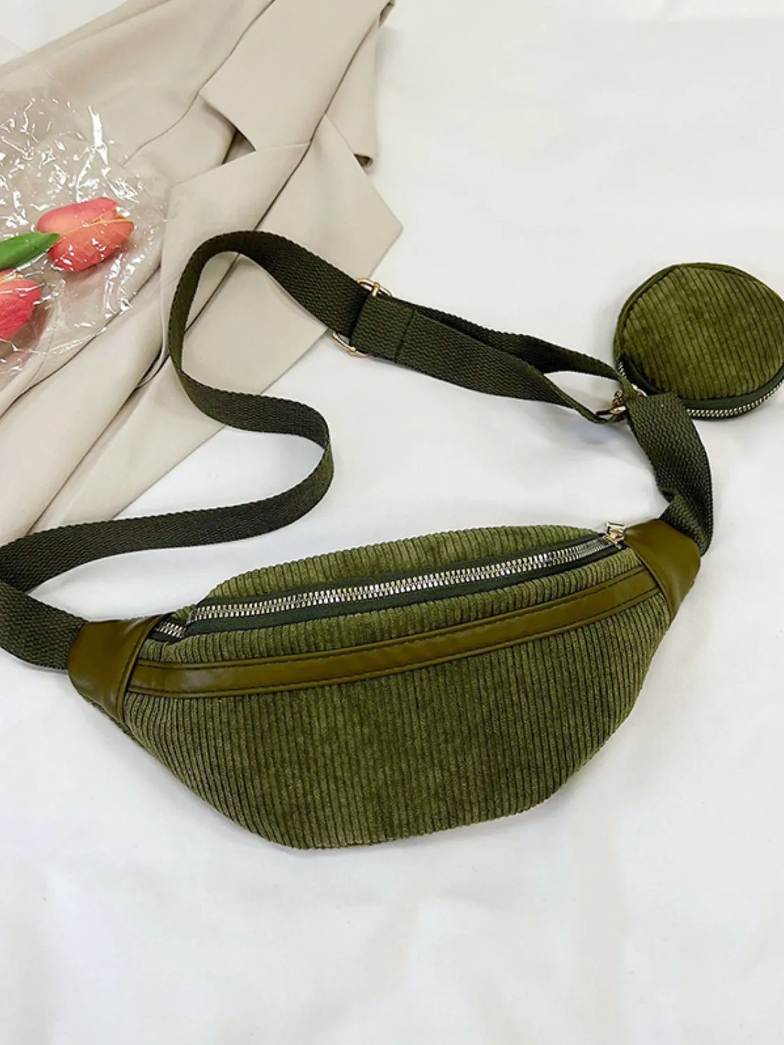 Corduroy Adjustable Strap Crossbody Bag with Pouch sold by Charming Charlie product image thumbnail 2