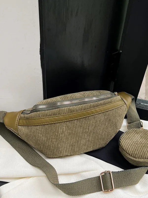 Corduroy Adjustable Strap Crossbody Bag with Pouch sold by Charming Charlie