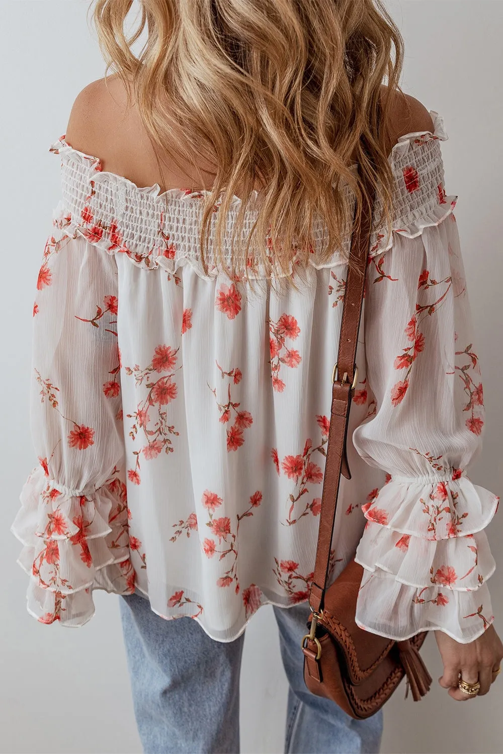 Smocked Floral Off-Shoulder Flounce Sleeve Blouse sold by Charming Charlie product image thumbnail 2