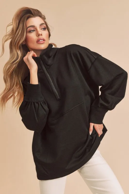 Aemi+Co Exposed Seam Half Zip Drop Shoulder Sweatshirt sold by Charming Charlie