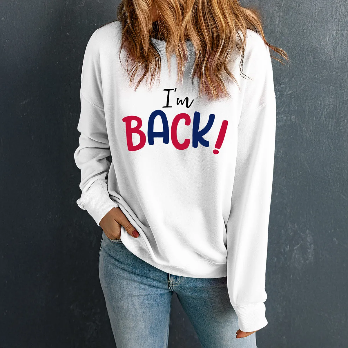 I'M BACK Round Neck Dropped Shoulder Sweatshirt sold by Charming Charlie product image thumbnail 3