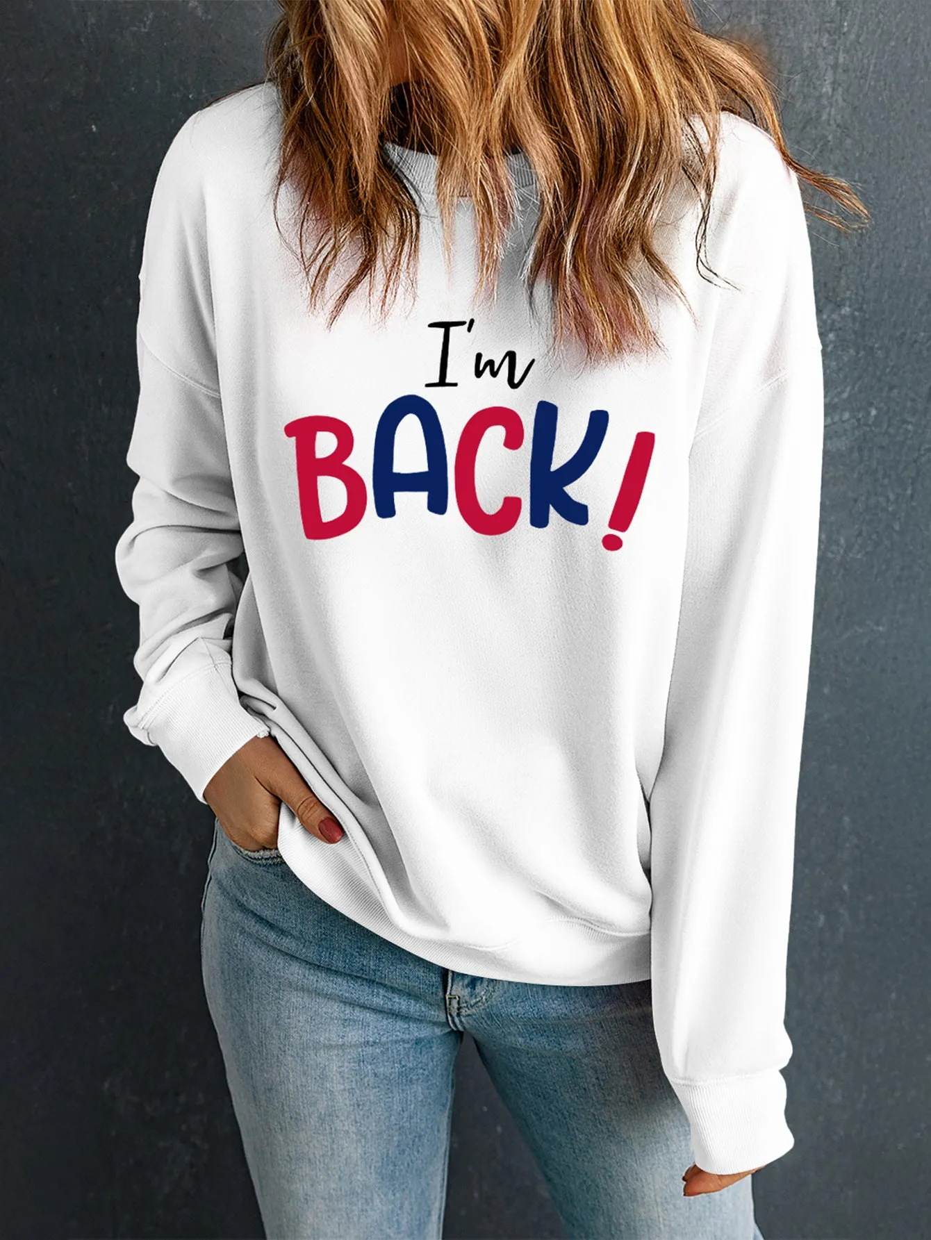 I'M BACK Round Neck Dropped Shoulder Sweatshirt sold by Charming Charlie product image thumbnail 4