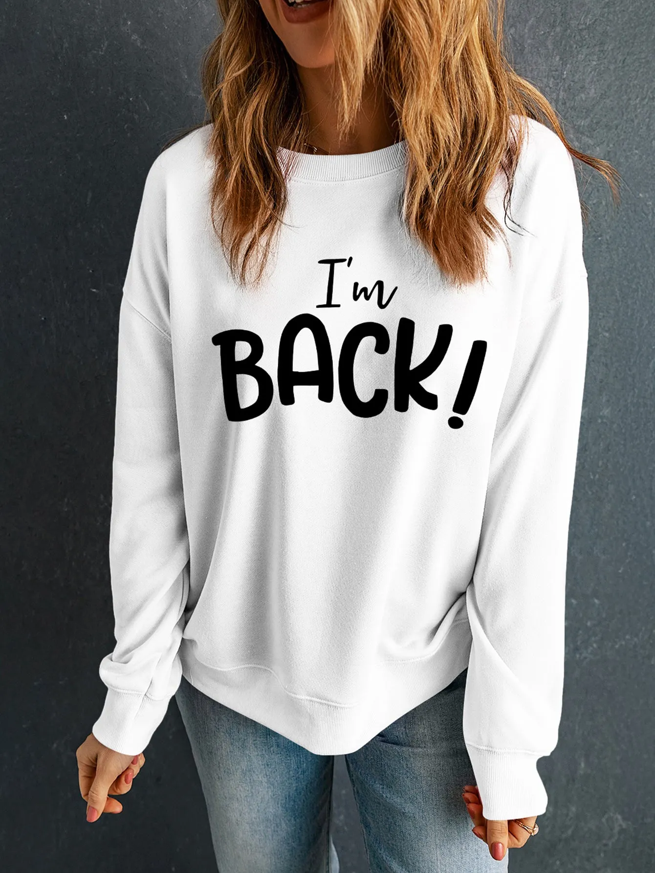 I'M BACK Round Neck Dropped Shoulder Sweatshirt sold by Charming Charlie product image thumbnail 5
