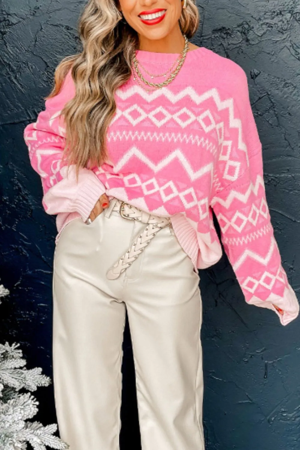 Geometric Drop Shoulder Long Sleeve Sweater sold by Charming Charlie product image thumbnail 5