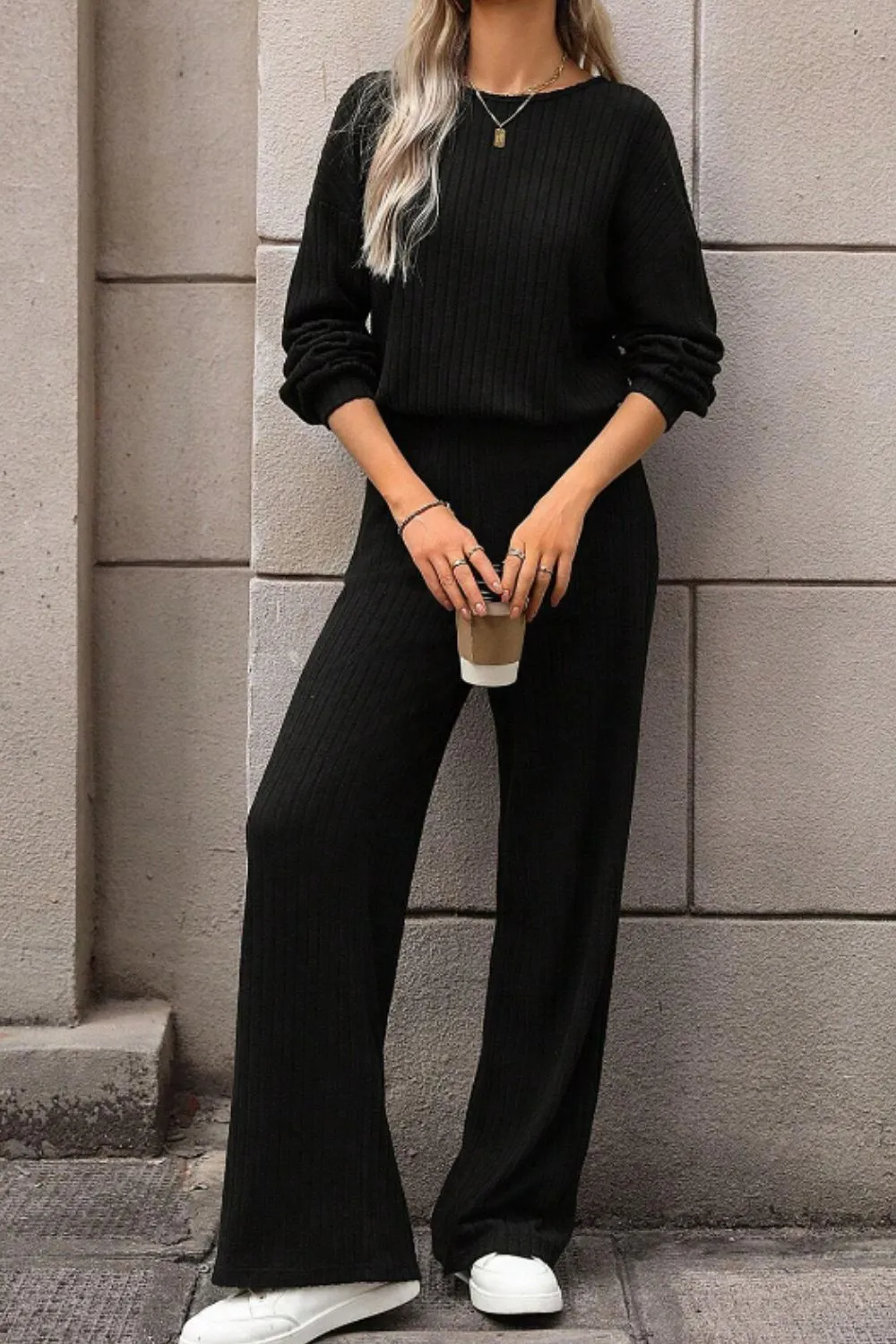 Round Neck Long Sleeve Jumpsuit sold by Charming Charlie product image thumbnail 2
