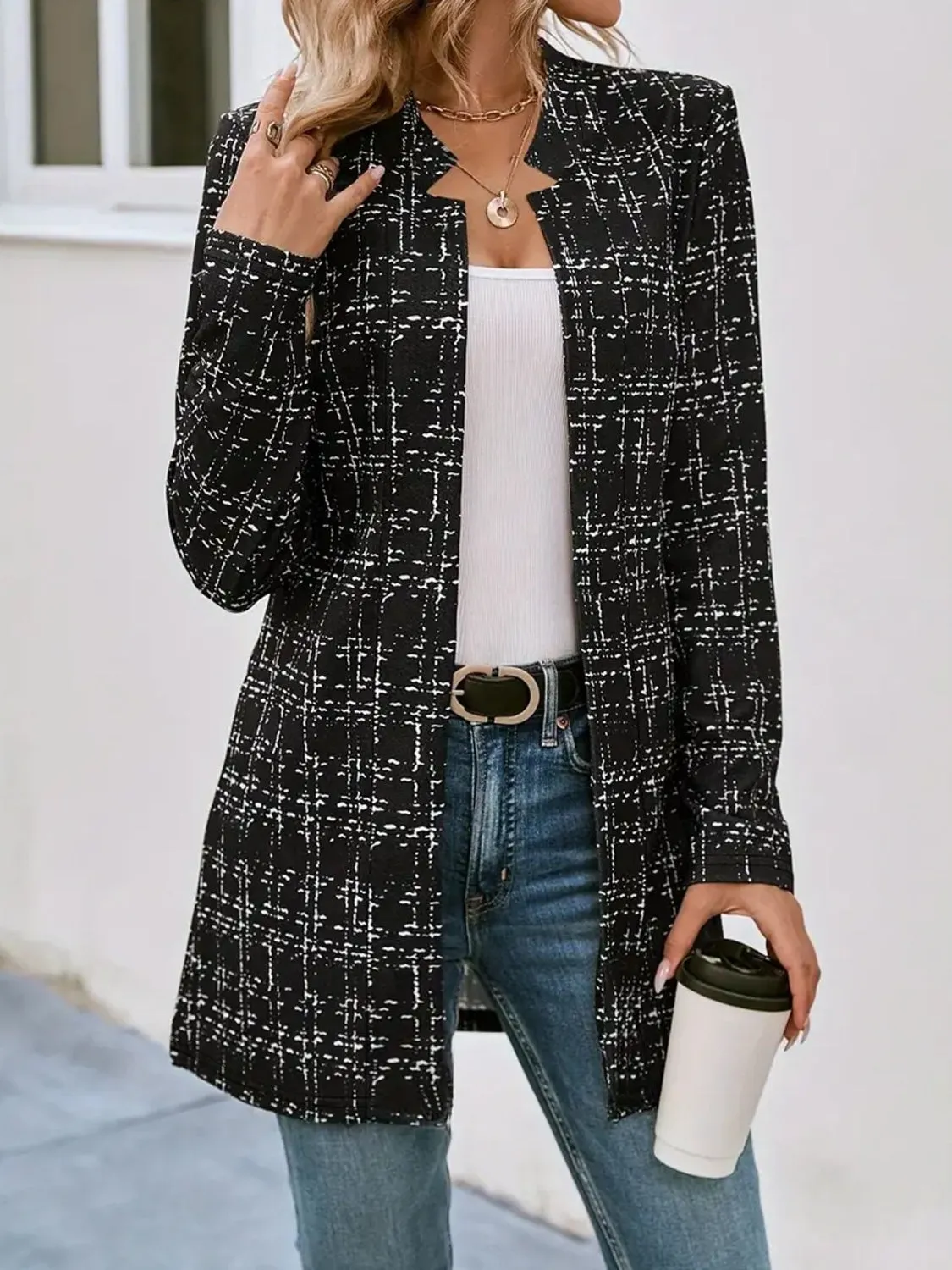 Plaid Open Front Long Sleeve Blazer sold by Charming Charlie product image thumbnail 3