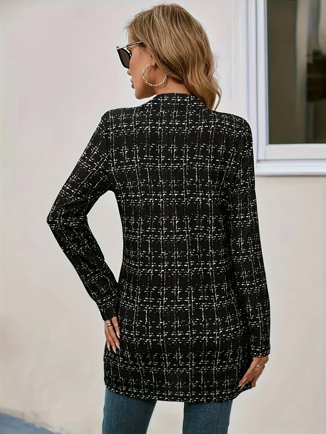 Plaid Open Front Long Sleeve Blazer sold by Charming Charlie product image thumbnail 4