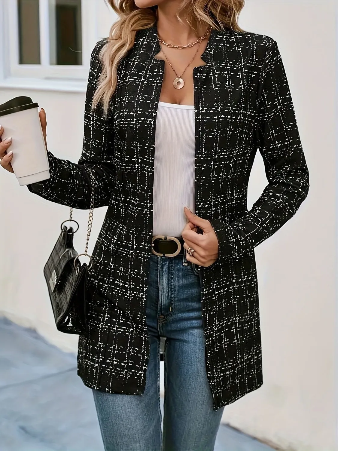Plaid Open Front Long Sleeve Blazer sold by Charming Charlie product image thumbnail 2