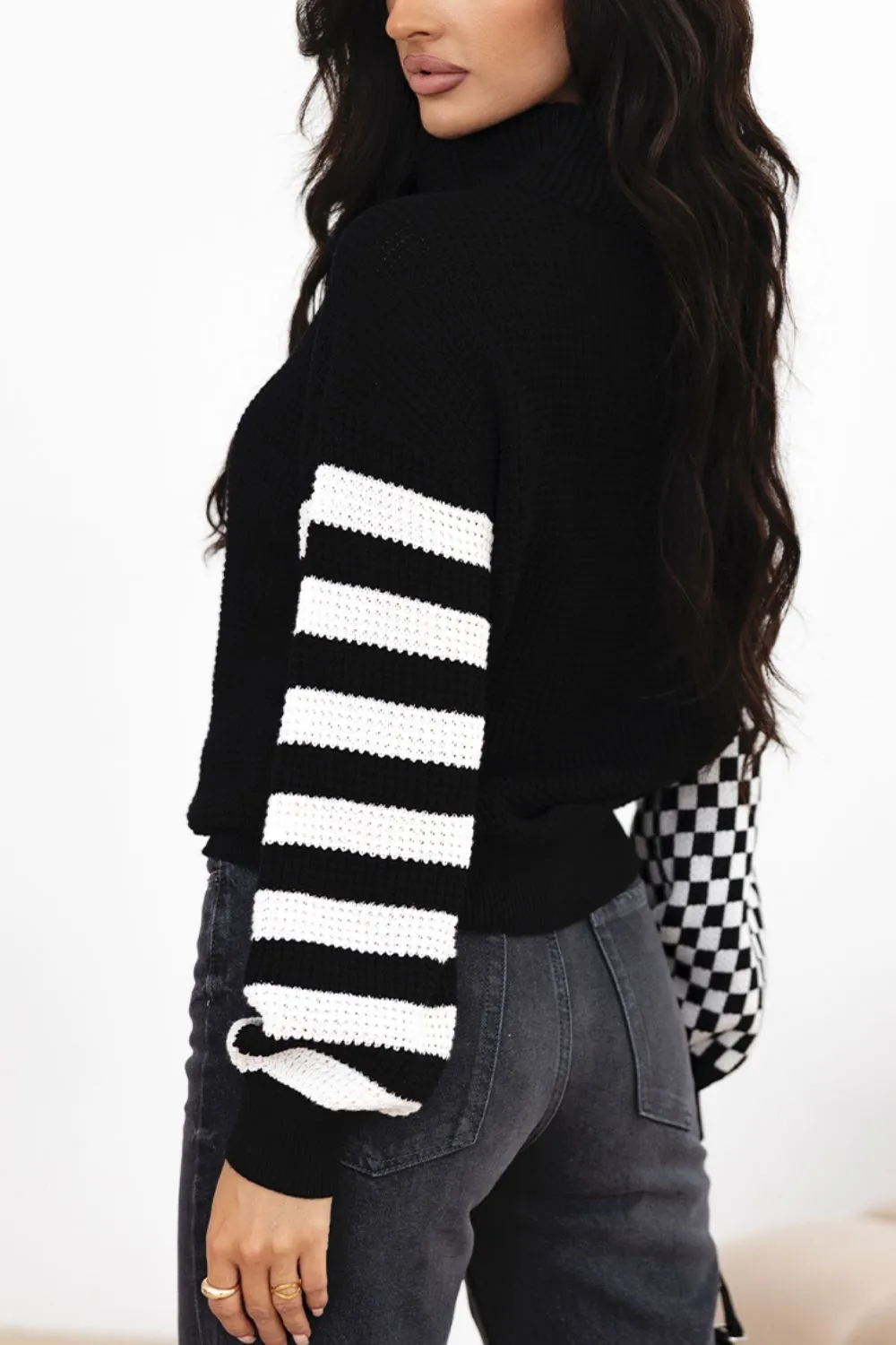 Striped & Checkered Turtleneck Dropped Shoulder Sweater sold by Charming Charlie product image thumbnail 4