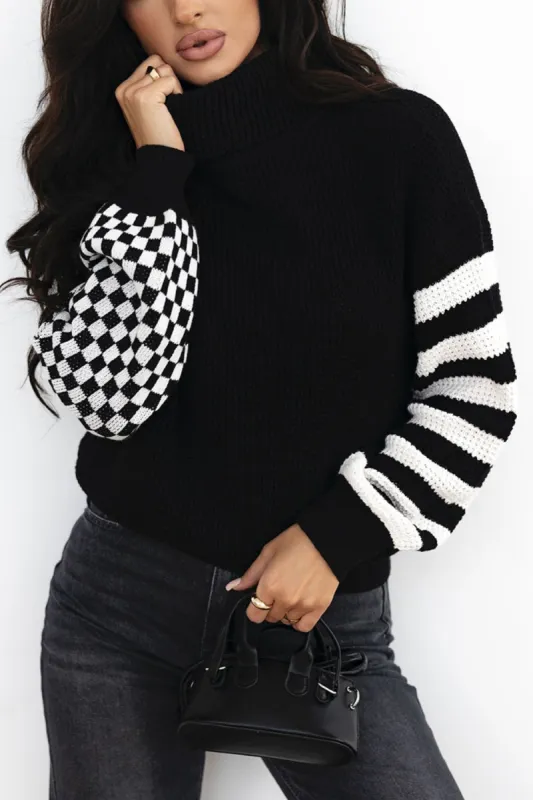 Striped & Checkered Turtleneck Dropped Shoulder Sweater sold by Charming Charlie