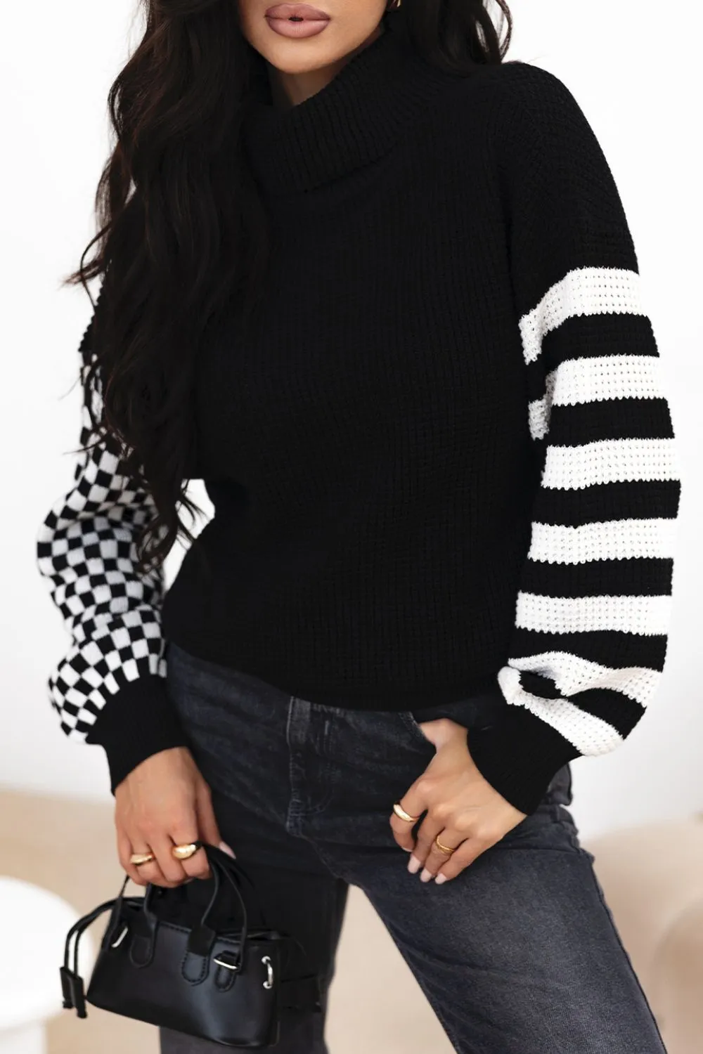 Striped & Checkered Turtleneck Dropped Shoulder Sweater sold by Charming Charlie product image thumbnail 2