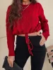 Honey Drawstring Hem Cable-Knit Round Neck Sweater sold by Charming Charlie