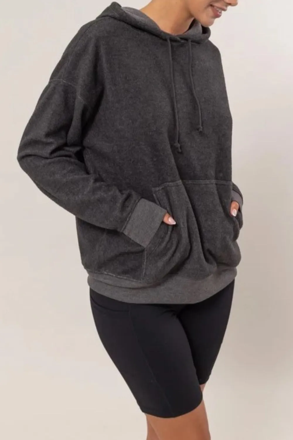 HYFVE Brushed Long Sleeve Hoodie with Kangaroo Pocket sold by Charming Charlie product image thumbnail 3