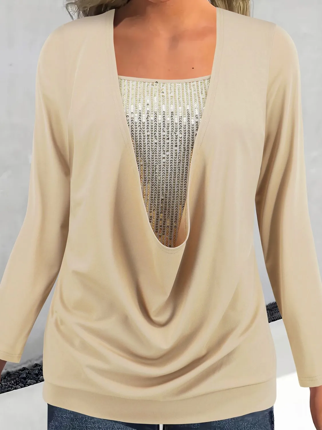 Faux Layered Sequin Long Sleeve Blouse sold by Charming Charlie product image thumbnail 5