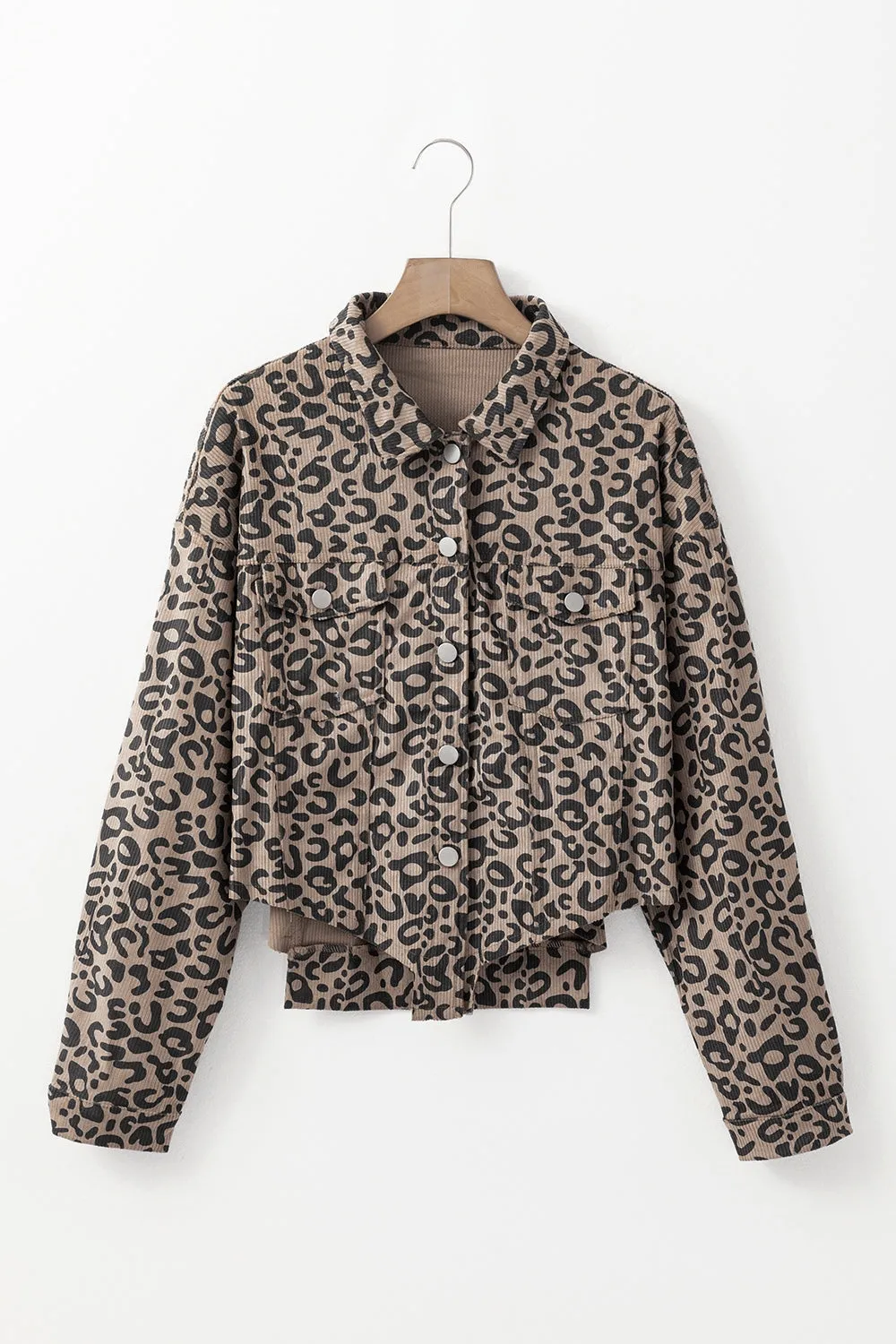 Asymmetrical Hem Collared Neck Leopard Jacket sold by Charming Charlie product image thumbnail 5