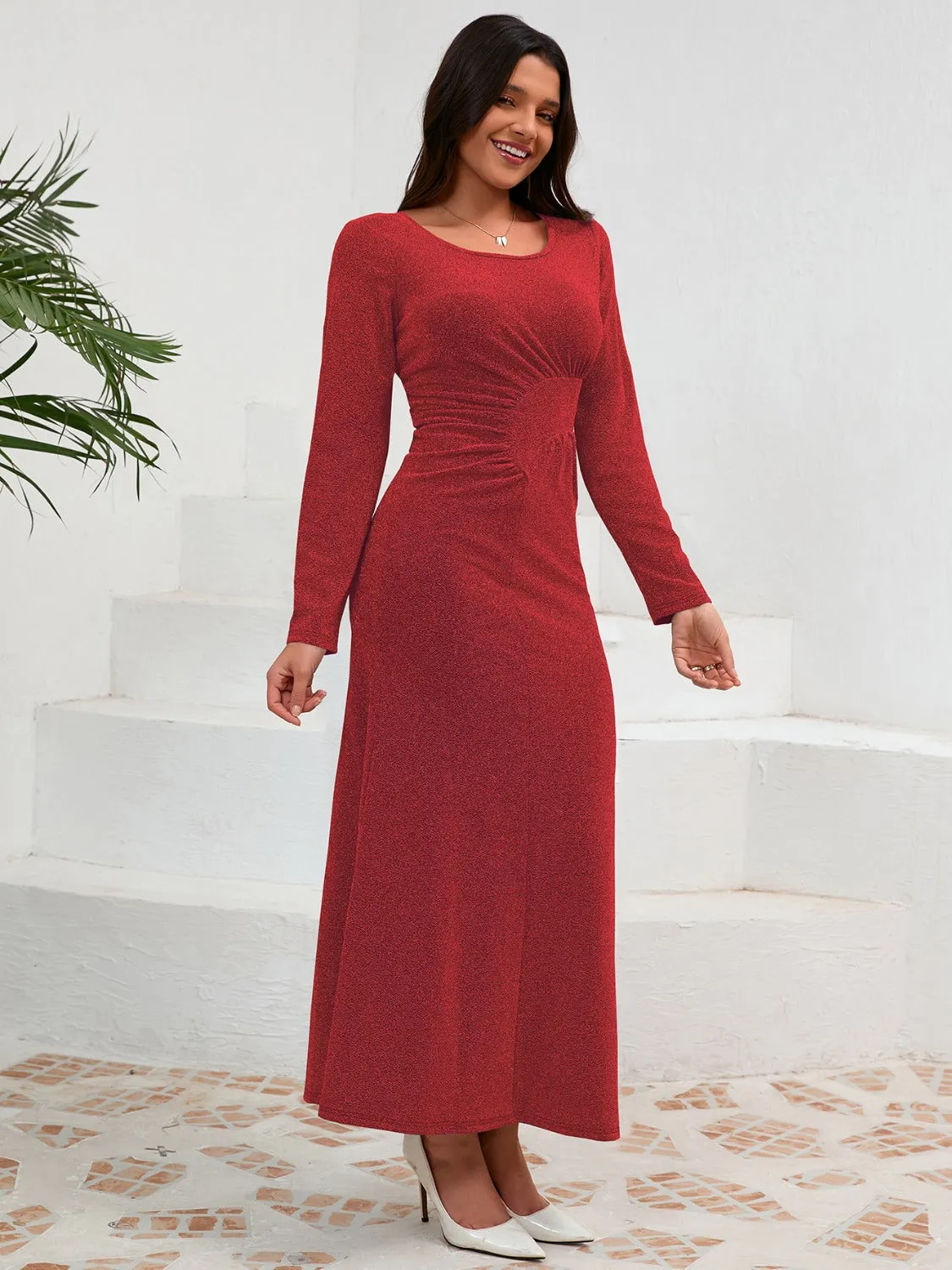 Ruched Round Neck Long Sleeve Dress sold by Charming Charlie product image thumbnail 4
