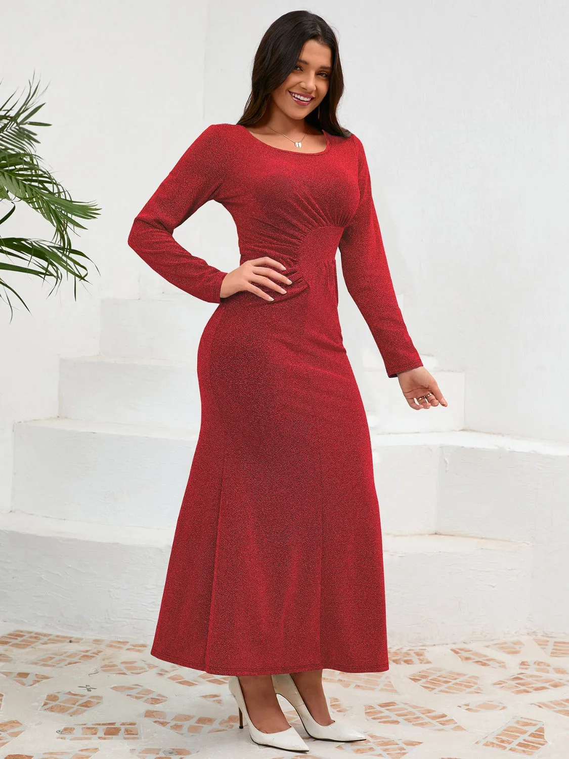 Ruched Round Neck Long Sleeve Dress sold by Charming Charlie product image thumbnail 5