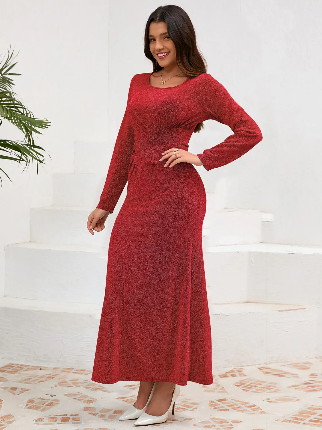 Ruched Round Neck Long Sleeve Dress sold by Charming Charlie product image thumbnail 3