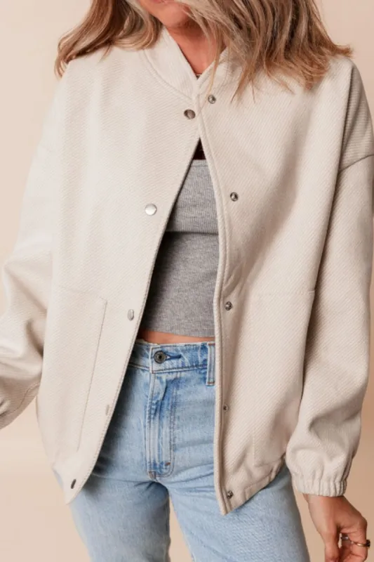 Baseball Collar Snap Down Jacket sold by Charming Charlie