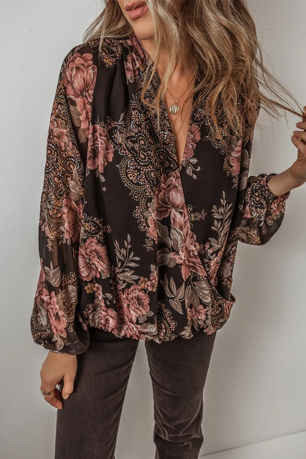 Printed Surplice Long Sleeve Blouse sold by Charming Charlie product image thumbnail 4