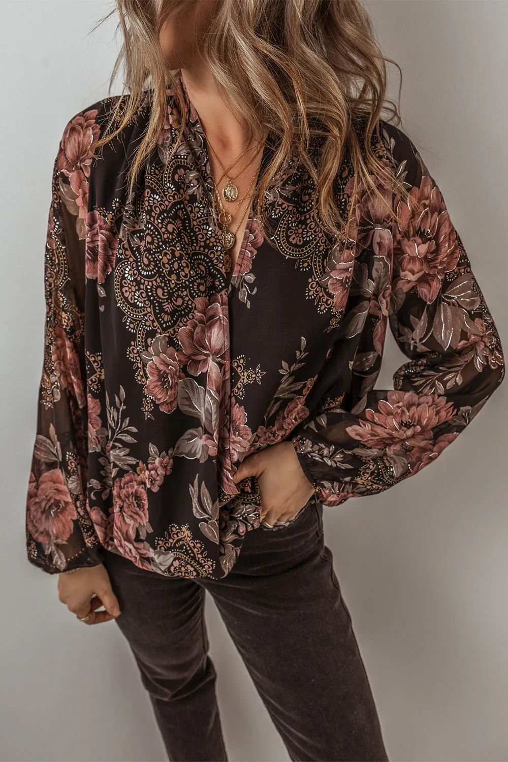 Printed Surplice Long Sleeve Blouse sold by Charming Charlie product image thumbnail 5