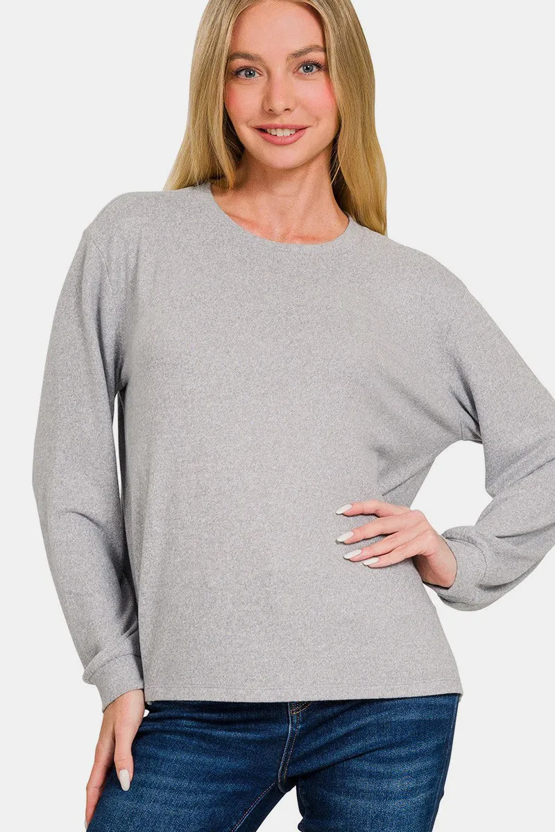 Zenana Hacci Round Neck Long Sleeve T-Shirt sold by Charming Charlie product image thumbnail 3