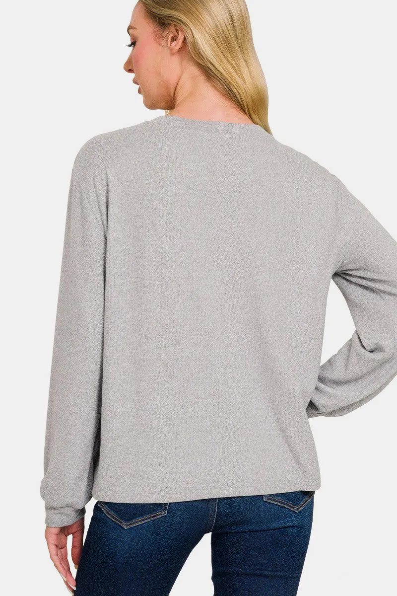 Zenana Hacci Round Neck Long Sleeve T-Shirt sold by Charming Charlie product image thumbnail 2