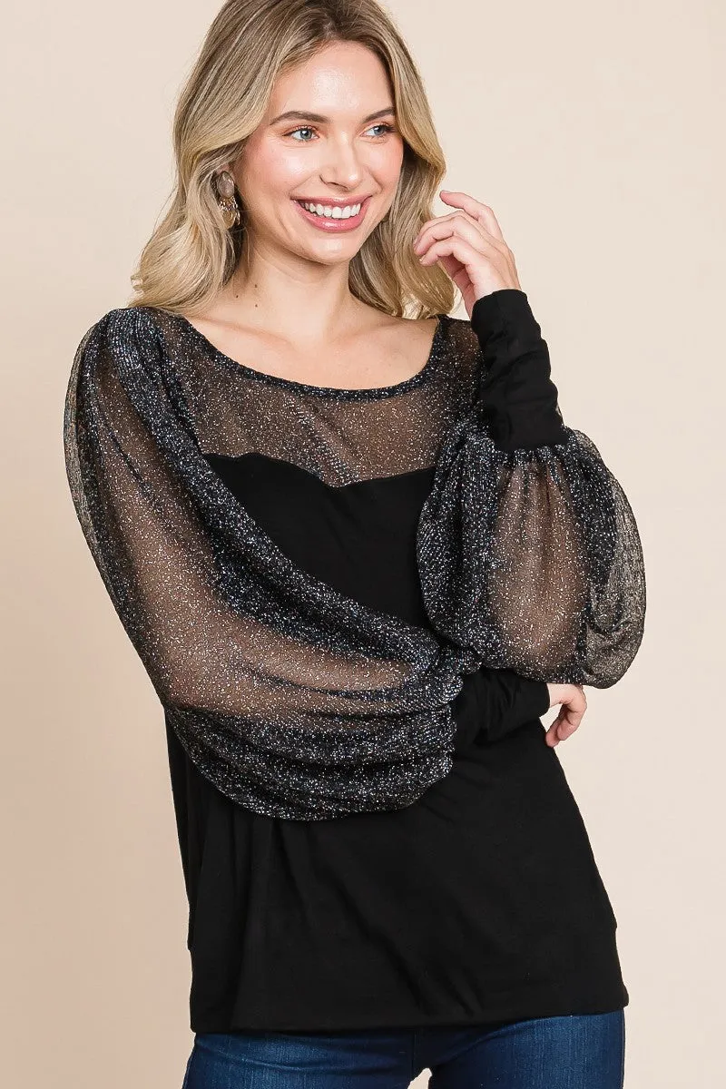 Super Lady Full Size Metallic Mesh Lantern Sleeve Blouse sold by Charming Charlie product image thumbnail 3